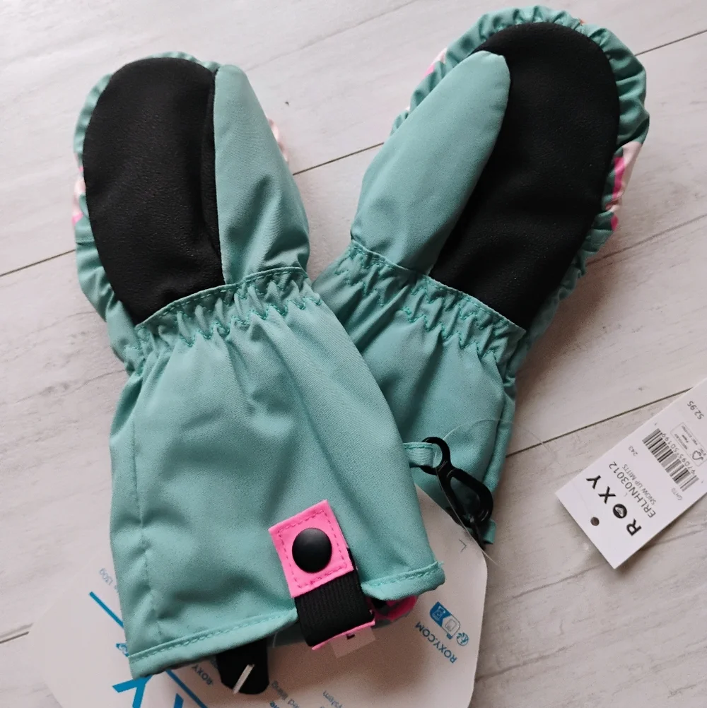 Roxy Kids Mittens in Teal and Pink M 4/5T